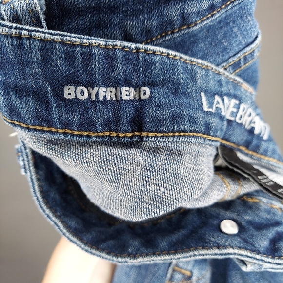 Lane Bryant Boyfriend Jeans 26 Plus Distressed Gold Metallic Lined Stretch Denim - Picture 4 of 5